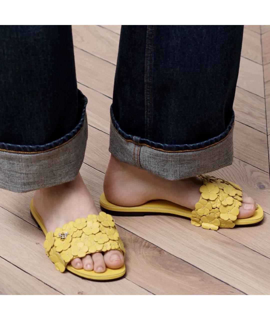 CHRISTIAN DIOR Желтые кожаные мюли, фото 2