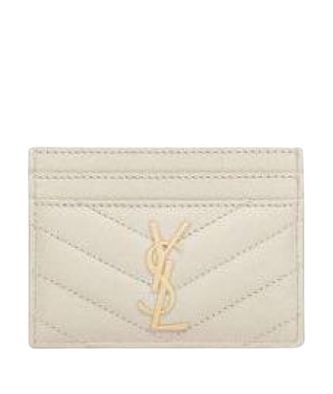 SAINT LAURENT Белый кожаный кардхолдер, фото 1