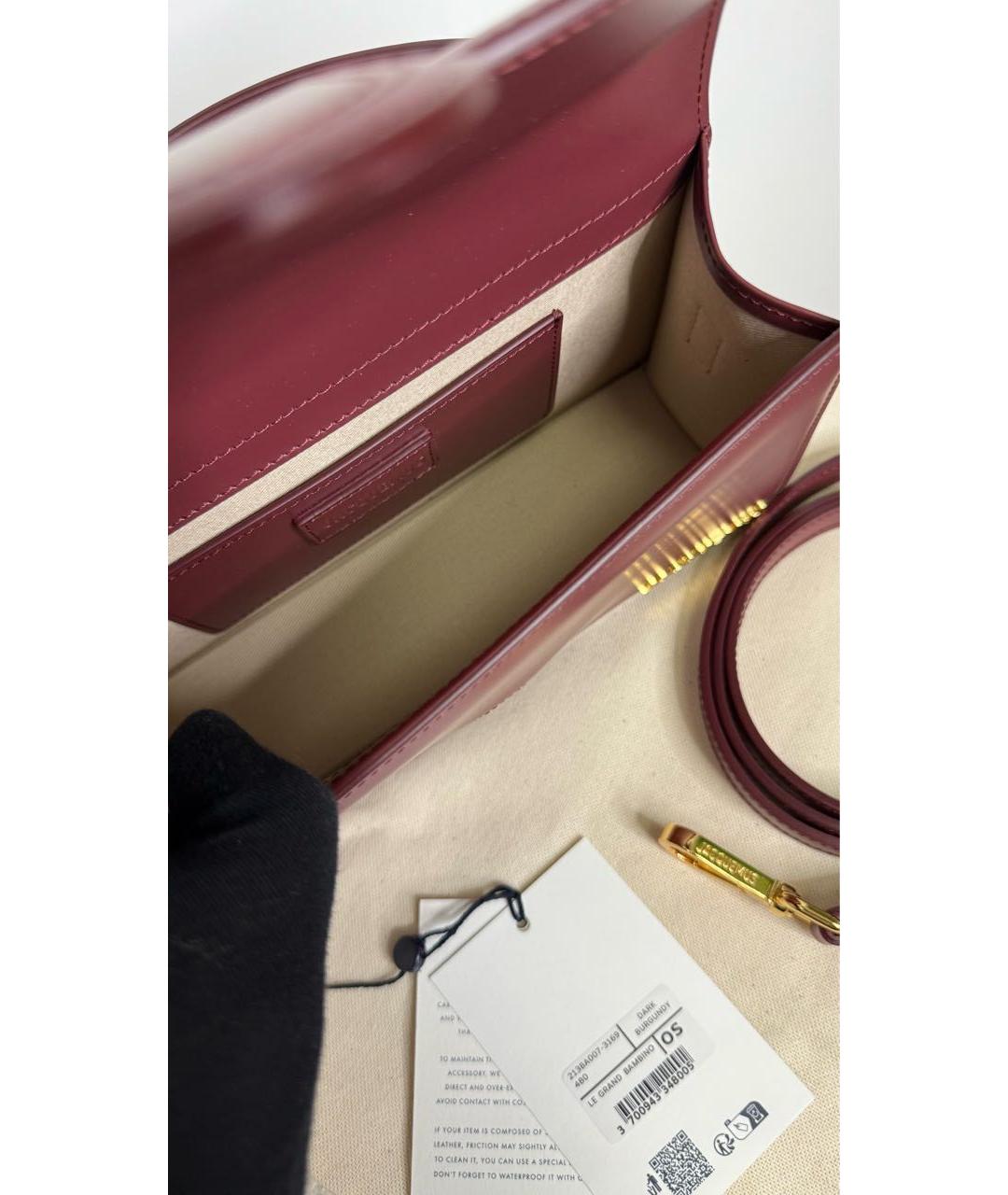 JACQUEMUS Бордовая кожаная сумка с короткими ручками, фото 5