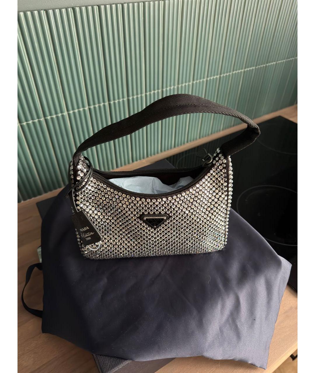 PRADA Черная тканевая сумка с короткими ручками, фото 4