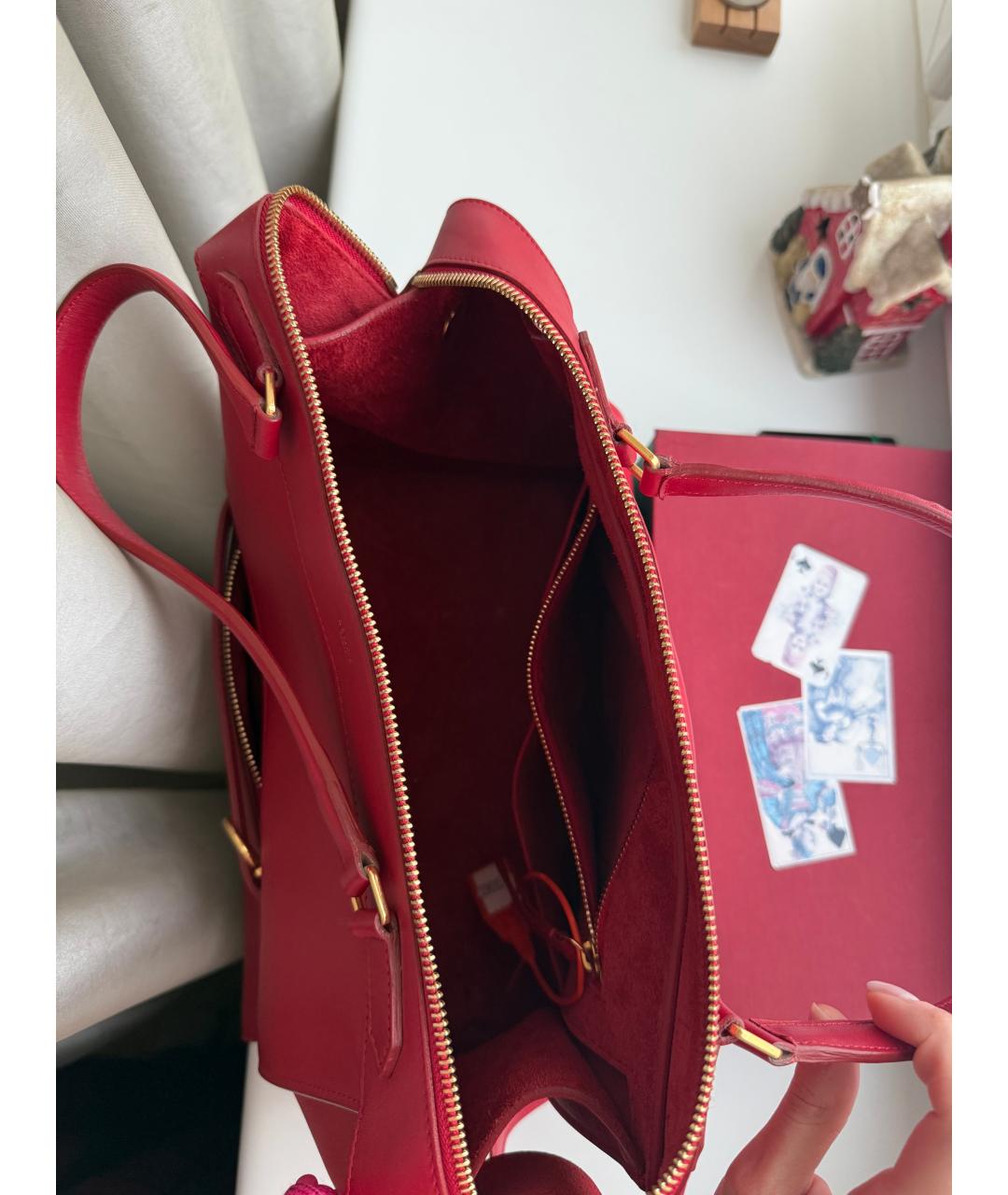 CELINE Красная сумка тоут из искусственной кожи, фото 4