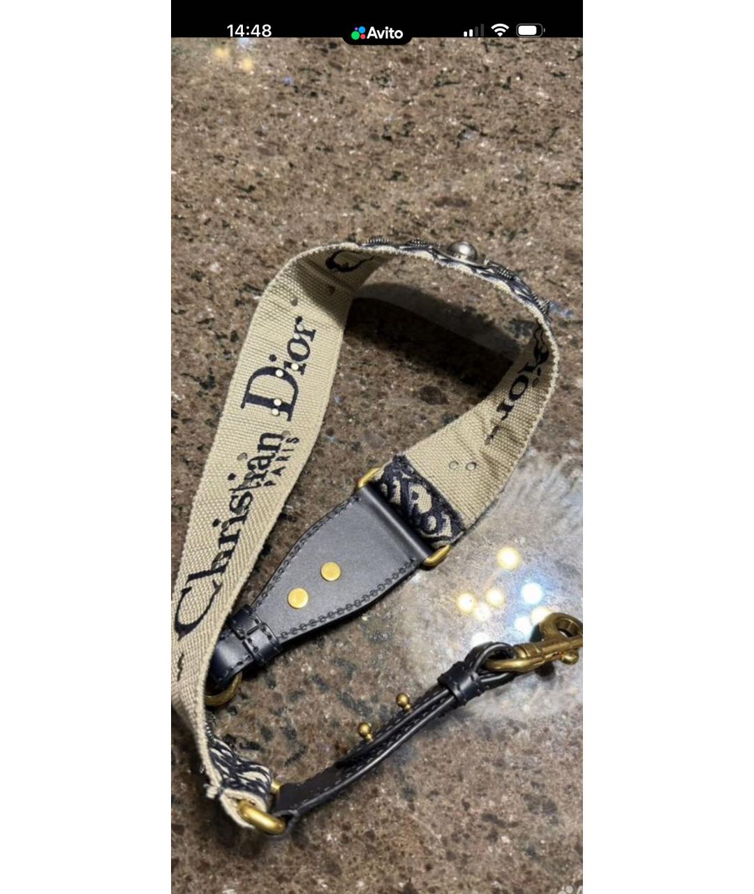 CHRISTIAN DIOR Темно-синий кожаный ремень, фото 3