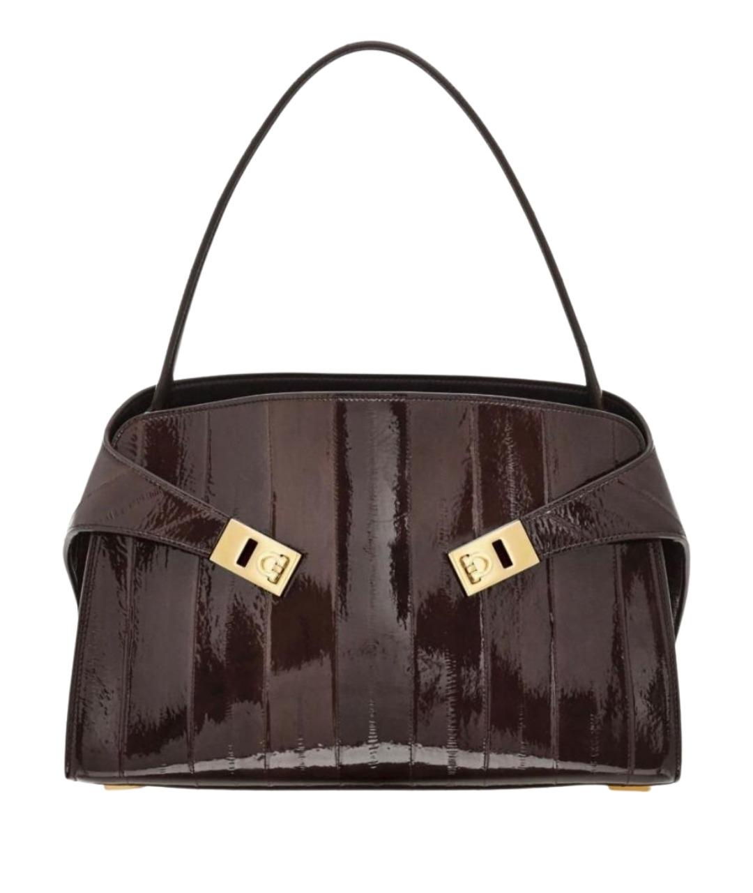 FERRAGAMO Коричневая сумка тоут из лакированной кожи, фото 1