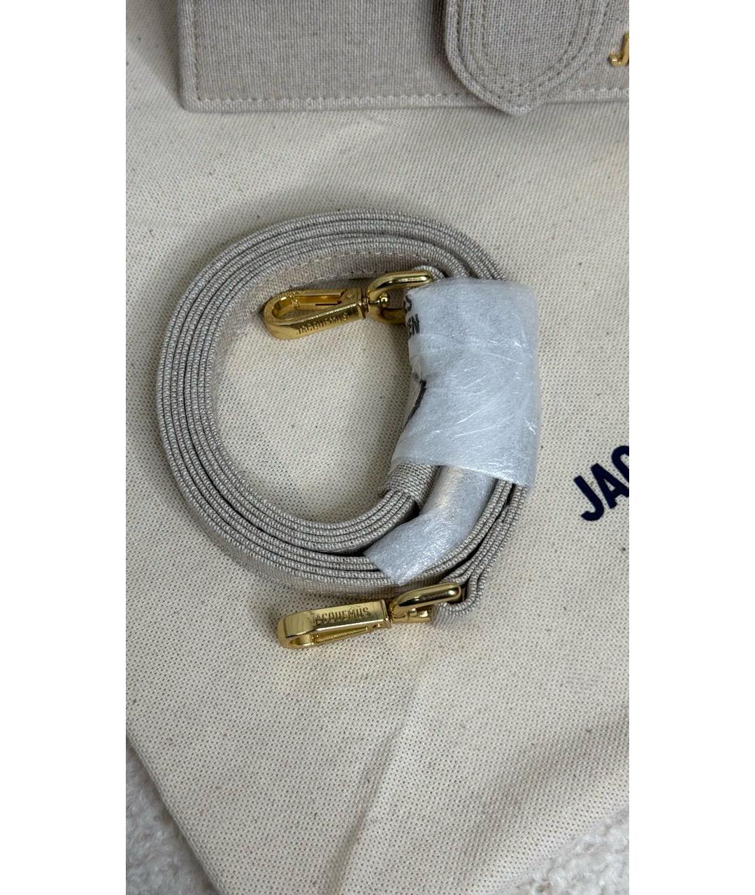 JACQUEMUS Бежевая льняная сумка с короткими ручками, фото 6