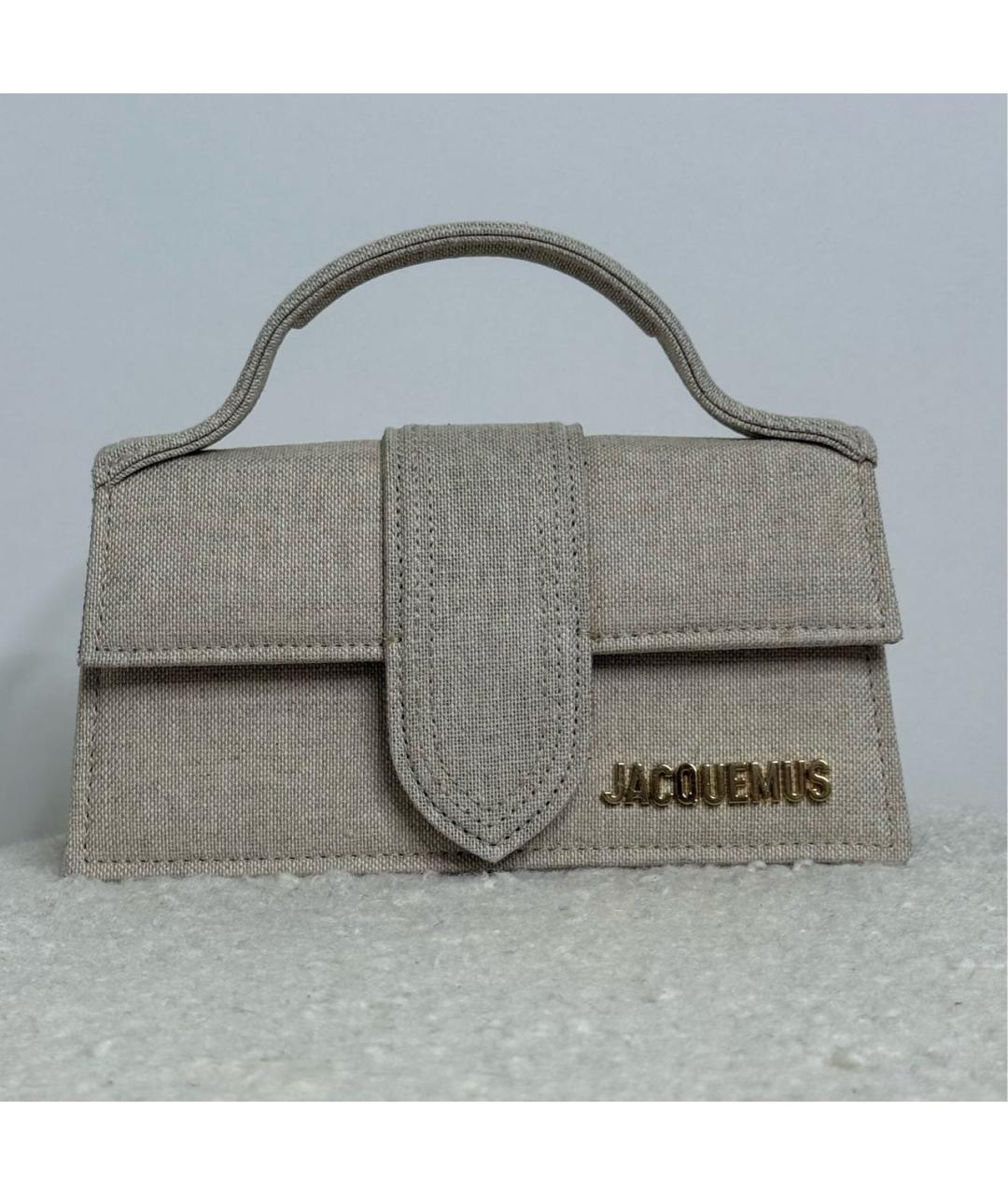 JACQUEMUS Бежевая льняная сумка с короткими ручками, фото 8