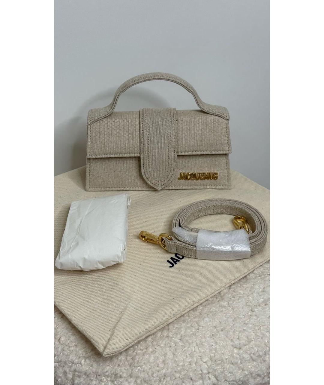 JACQUEMUS Бежевая льняная сумка с короткими ручками, фото 5