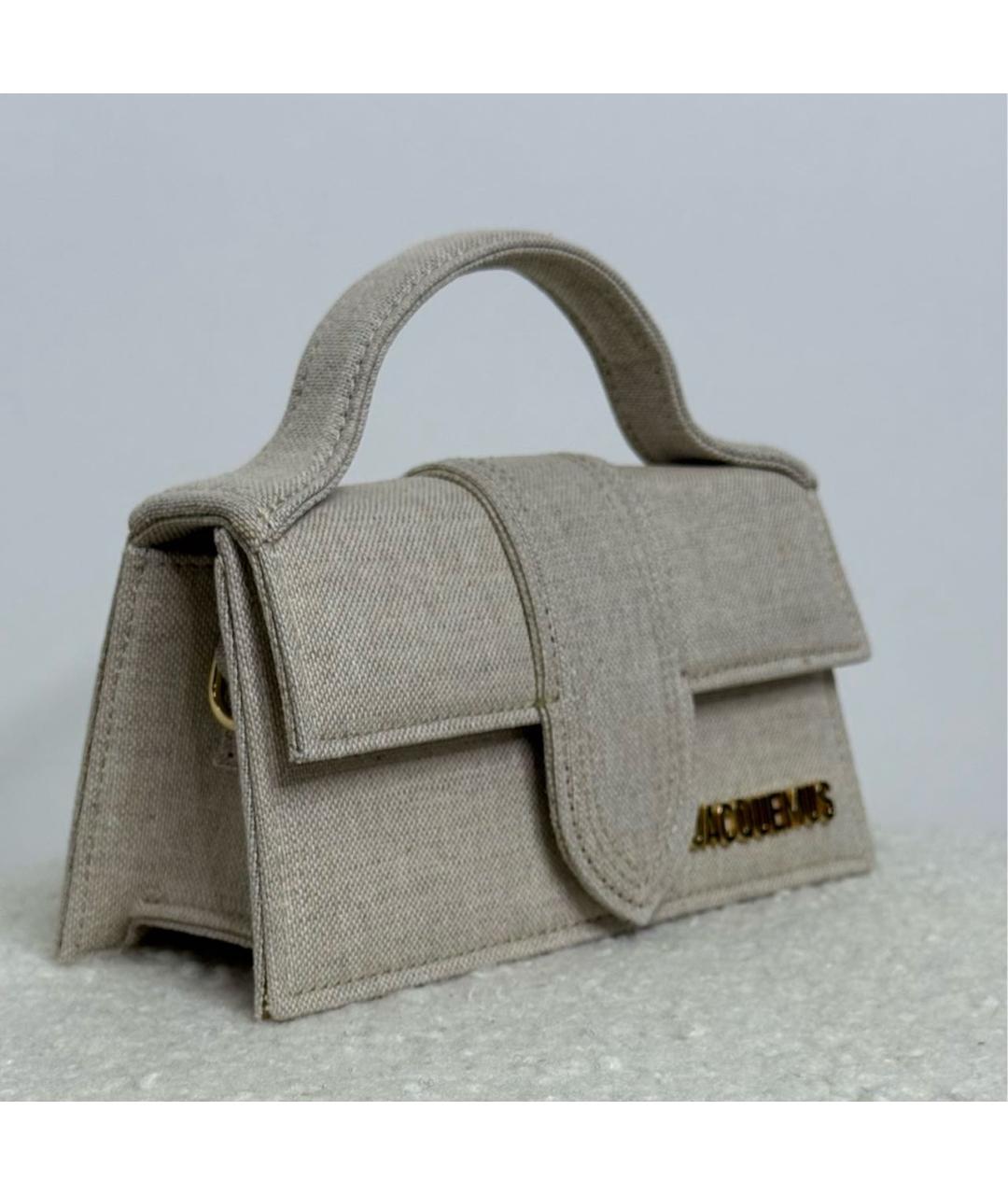 JACQUEMUS Бежевая льняная сумка с короткими ручками, фото 2