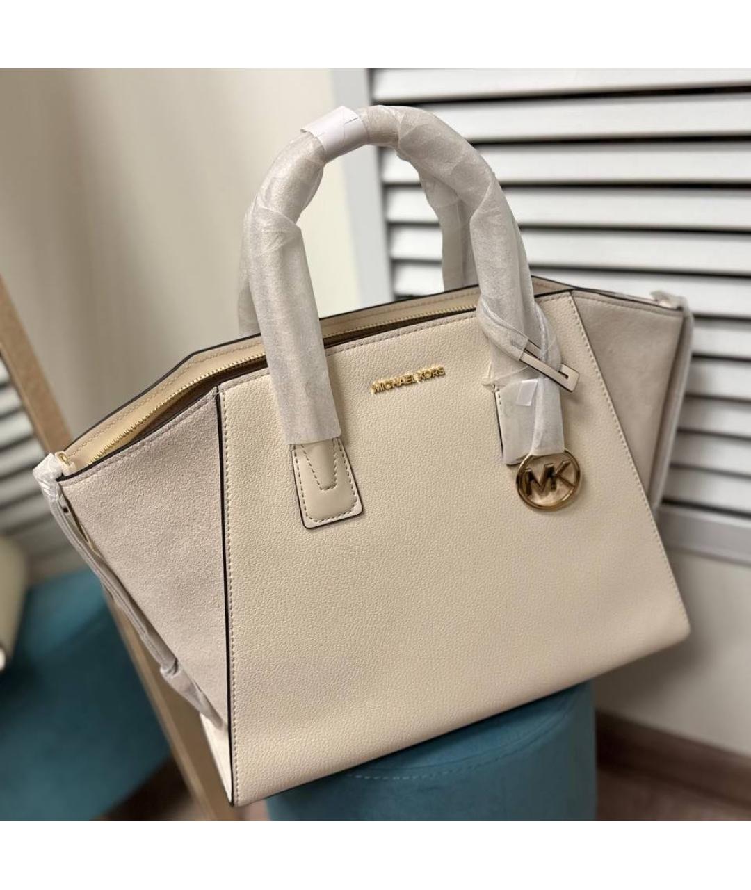 MICHAEL KORS Бежевая кожаная сумка с короткими ручками, фото 3