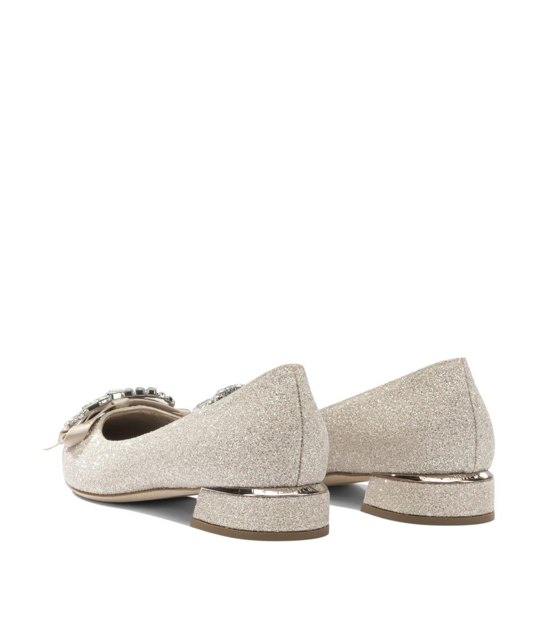 JIMMY CHOO Золотые текстильные балетки, фото 4