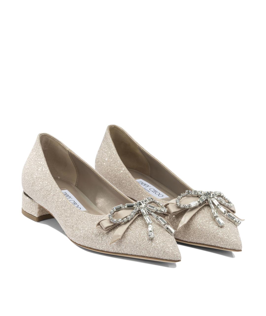 JIMMY CHOO Золотые текстильные балетки, фото 2