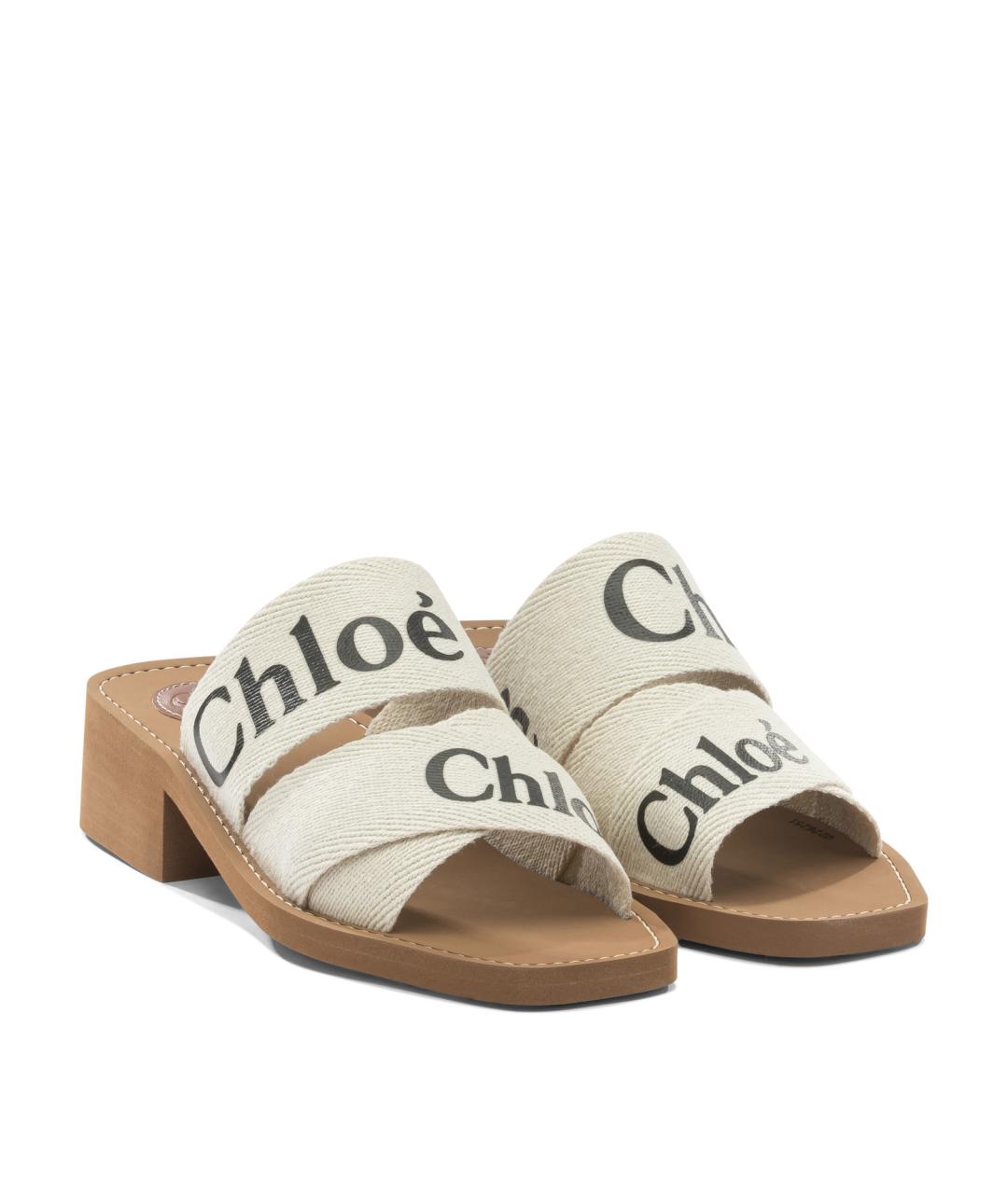 CHLOE Белые текстильные шлепанцы, фото 2