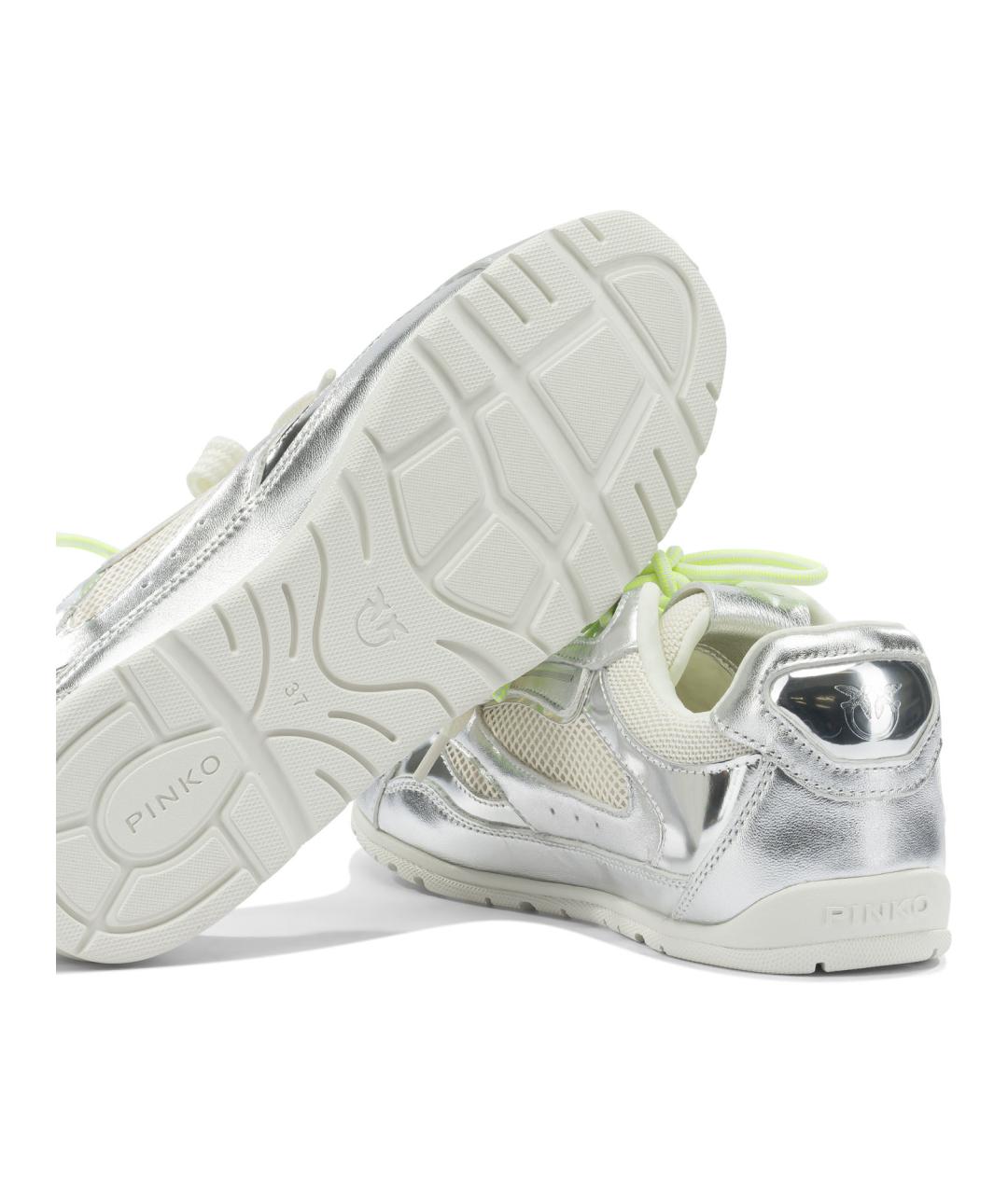 PINKO Серебряные кожаные кроссовки, фото 5