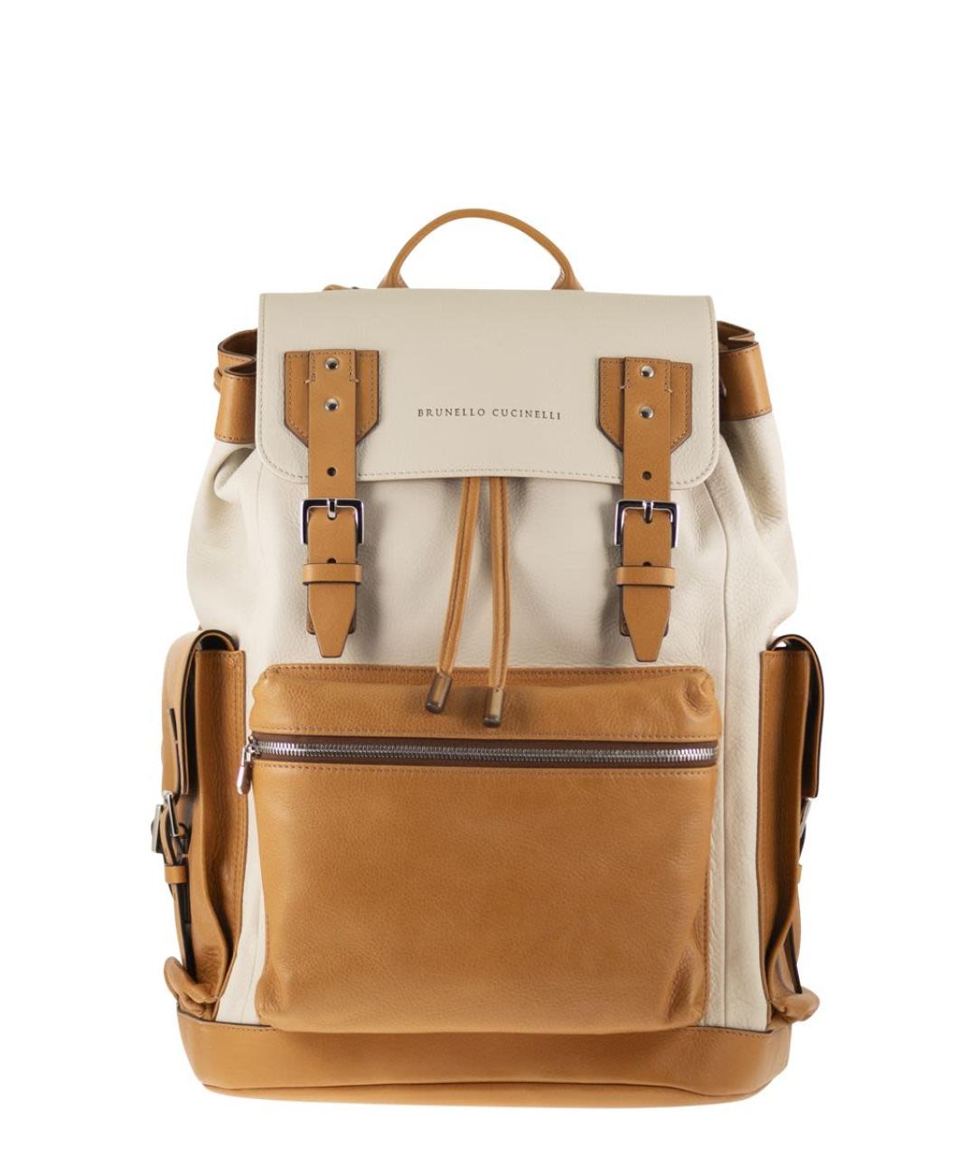 BRUNELLO CUCINELLI Бежевый кожаный рюкзак, фото 1