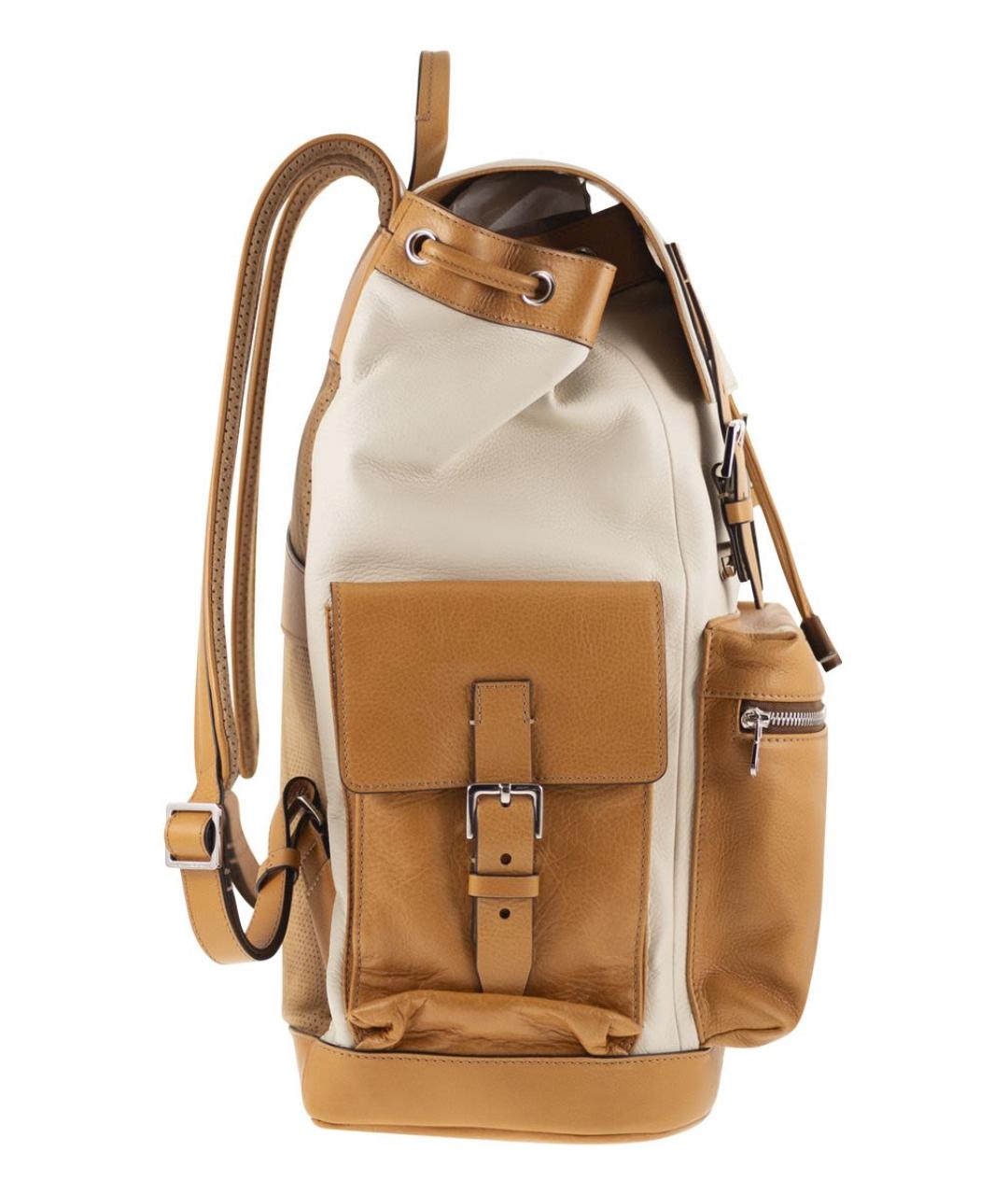BRUNELLO CUCINELLI Бежевый кожаный рюкзак, фото 5