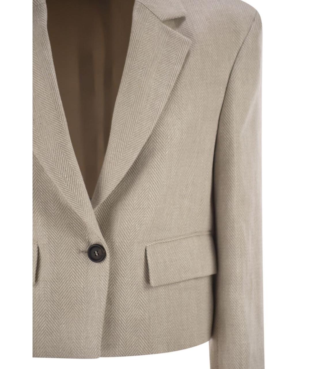 BRUNELLO CUCINELLI Бежевый льняной жакет/пиджак, фото 4