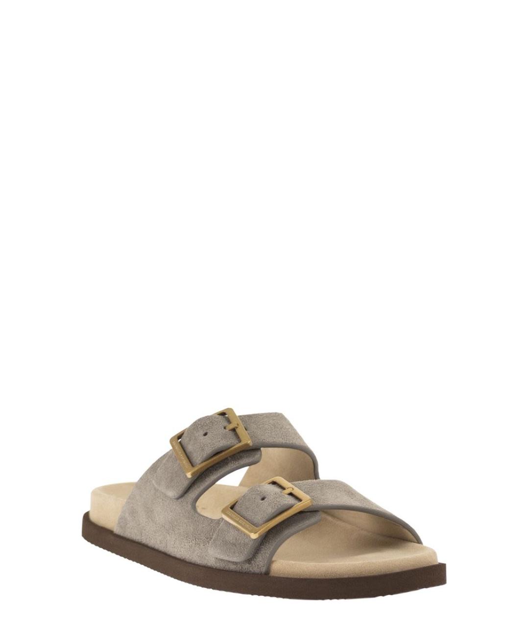 BRUNELLO CUCINELLI Серые замшевые шлепанцы, фото 2