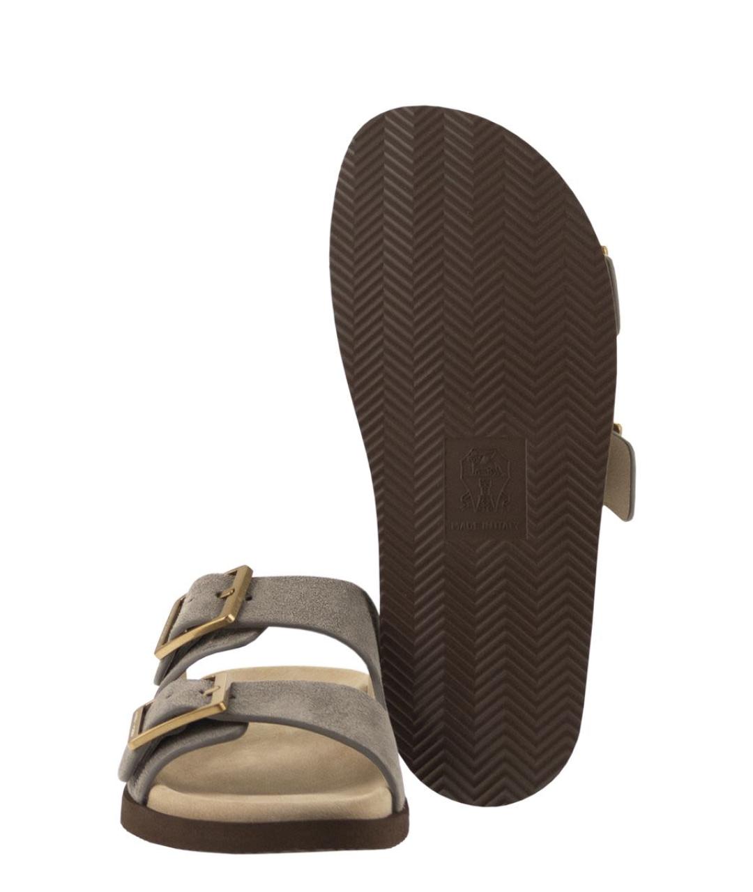 BRUNELLO CUCINELLI Серые замшевые шлепанцы, фото 5