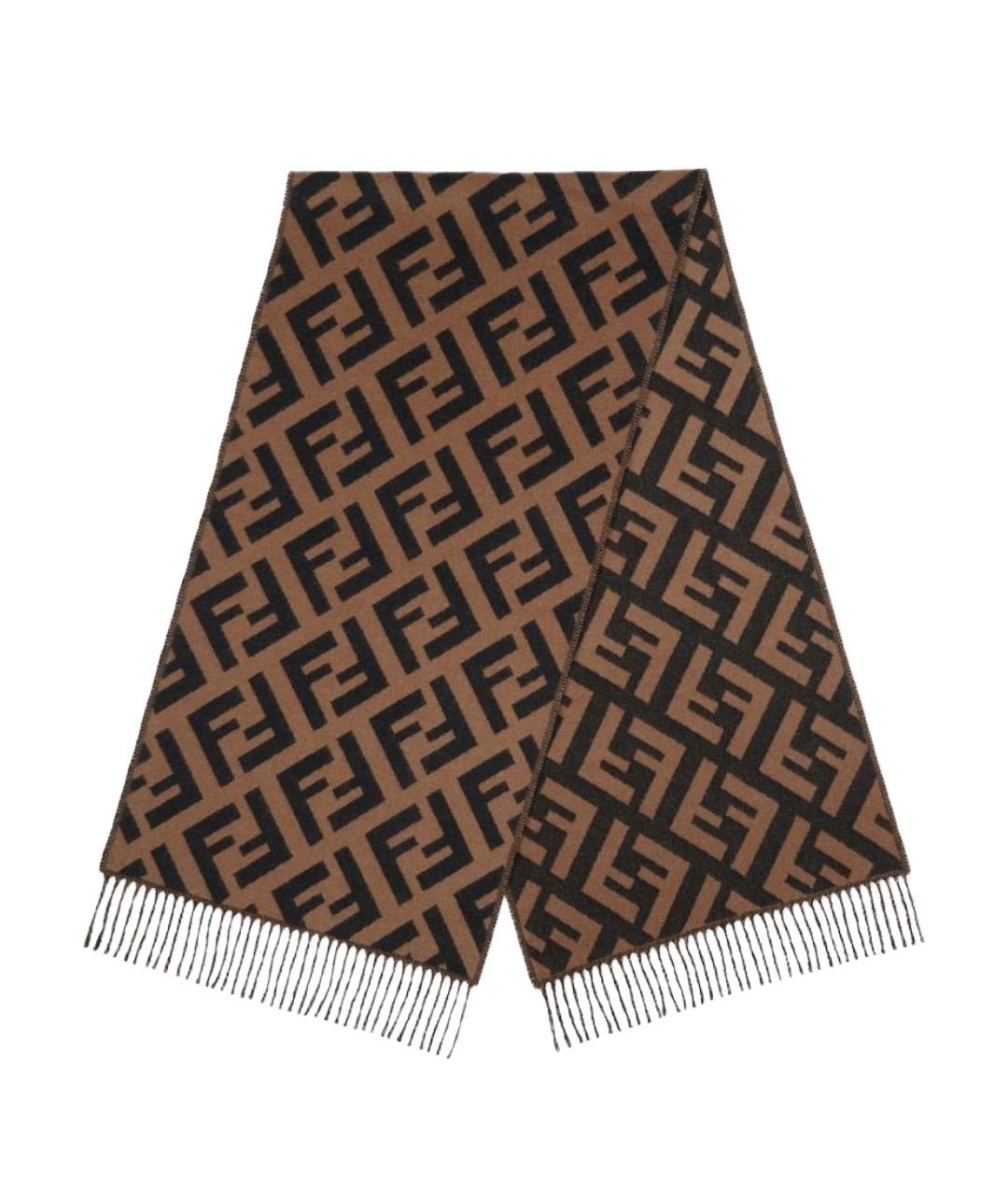 FENDI Коричневый кашемировый шарф, фото 4