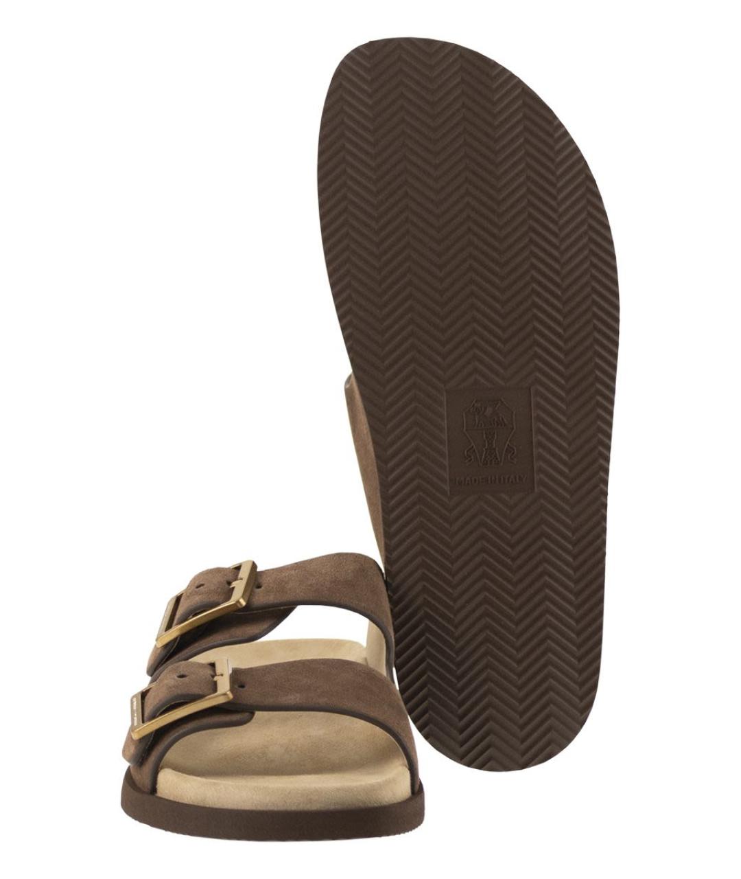 BRUNELLO CUCINELLI Коричневые замшевые шлепанцы, фото 5