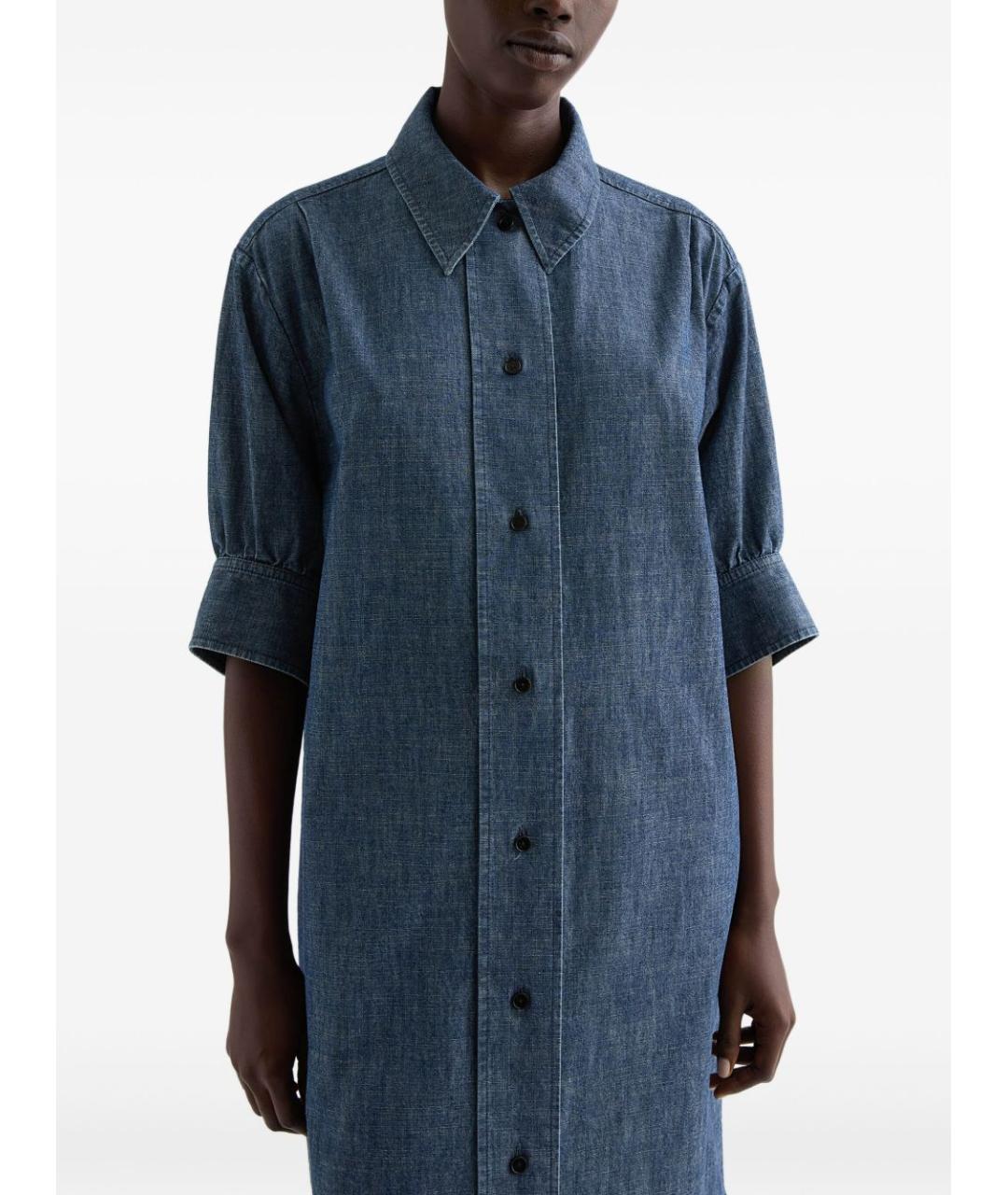 JIL SANDER Синее хлопковое повседневное платье, фото 3