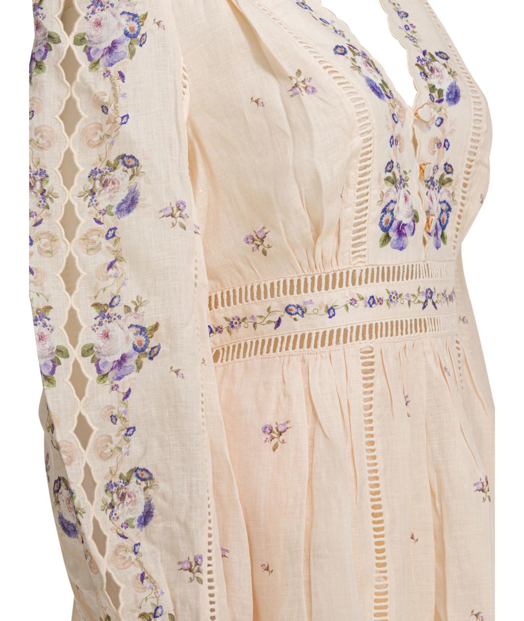 ZIMMERMANN Бежевое льняное повседневное платье, фото 4