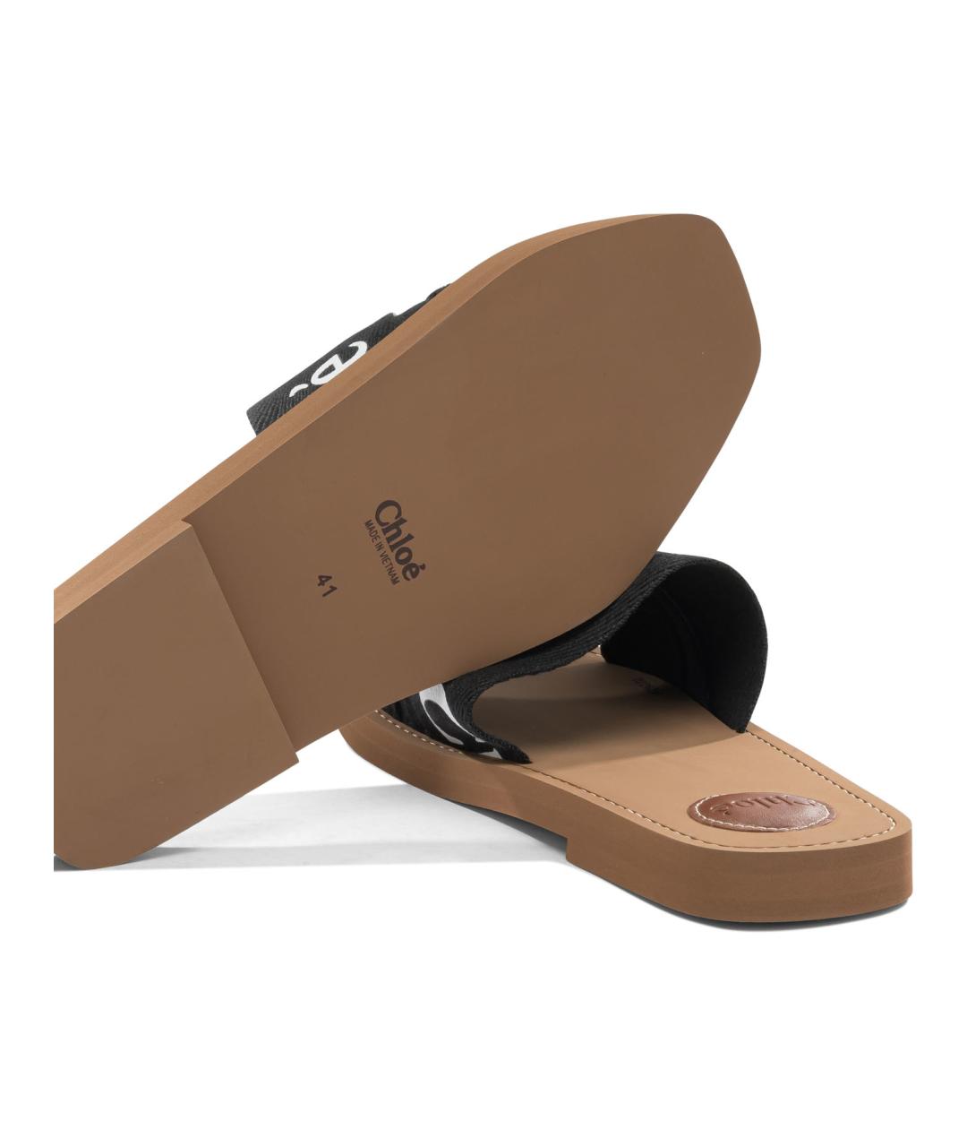 CHLOE Черные текстильные шлепанцы, фото 5