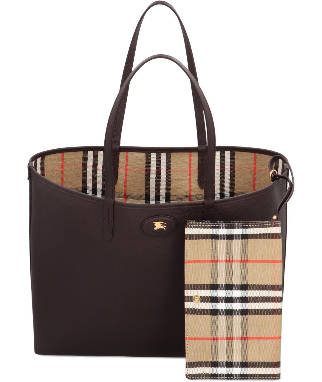 BURBERRY Коричневая кожаная сумка тоут, фото 5