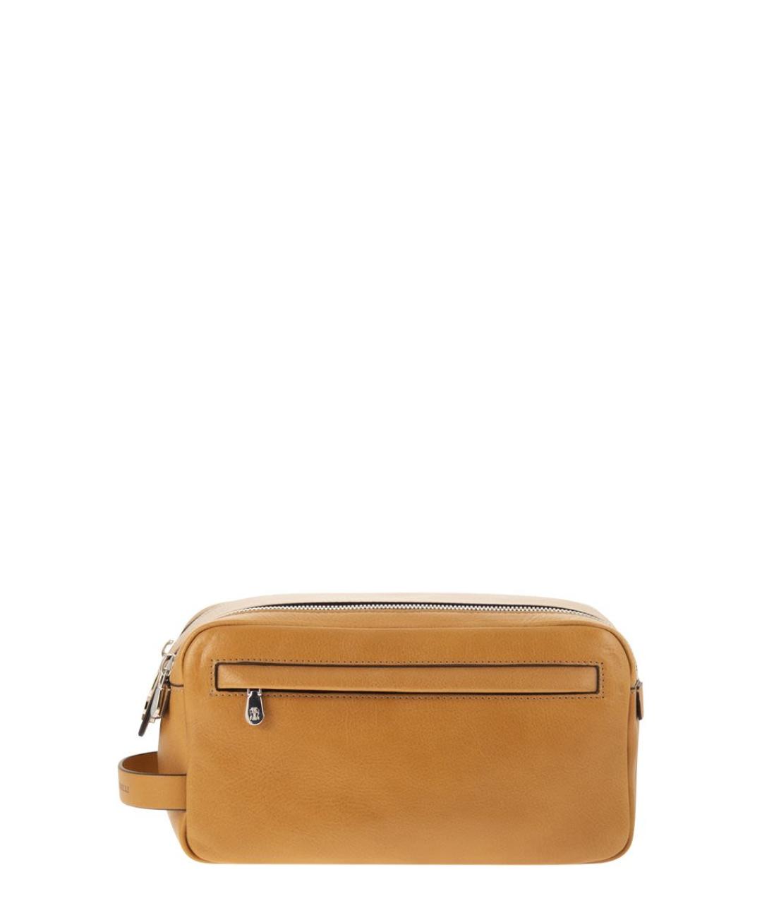 BRUNELLO CUCINELLI Бежевая кожаная косметичка, фото 1