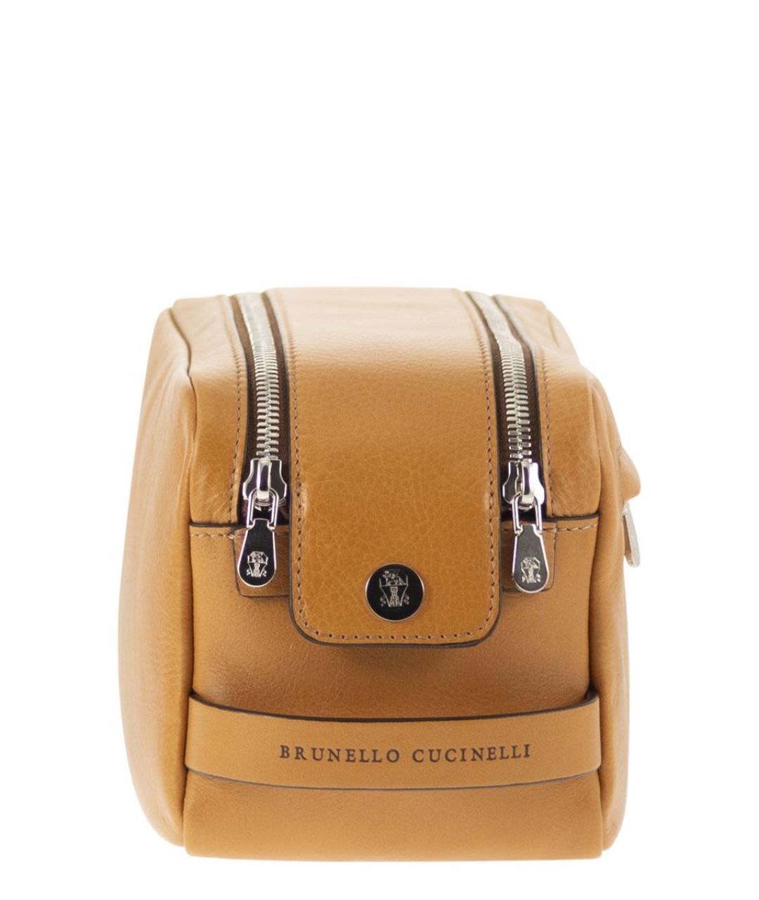 BRUNELLO CUCINELLI Бежевая кожаная косметичка, фото 3