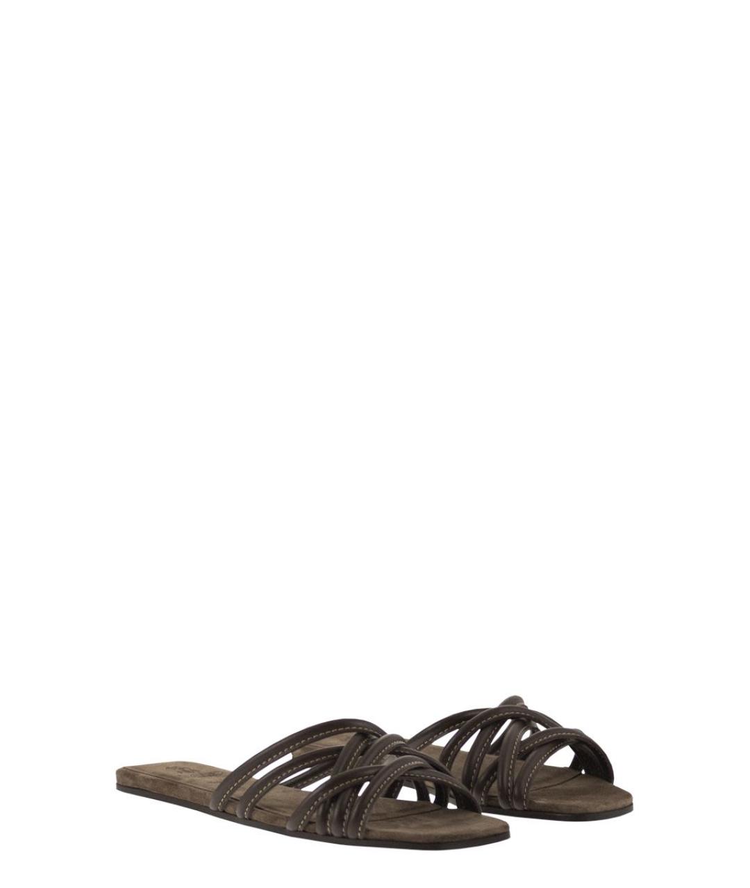 BRUNELLO CUCINELLI Коричневые кожаные шлепанцы, фото 4
