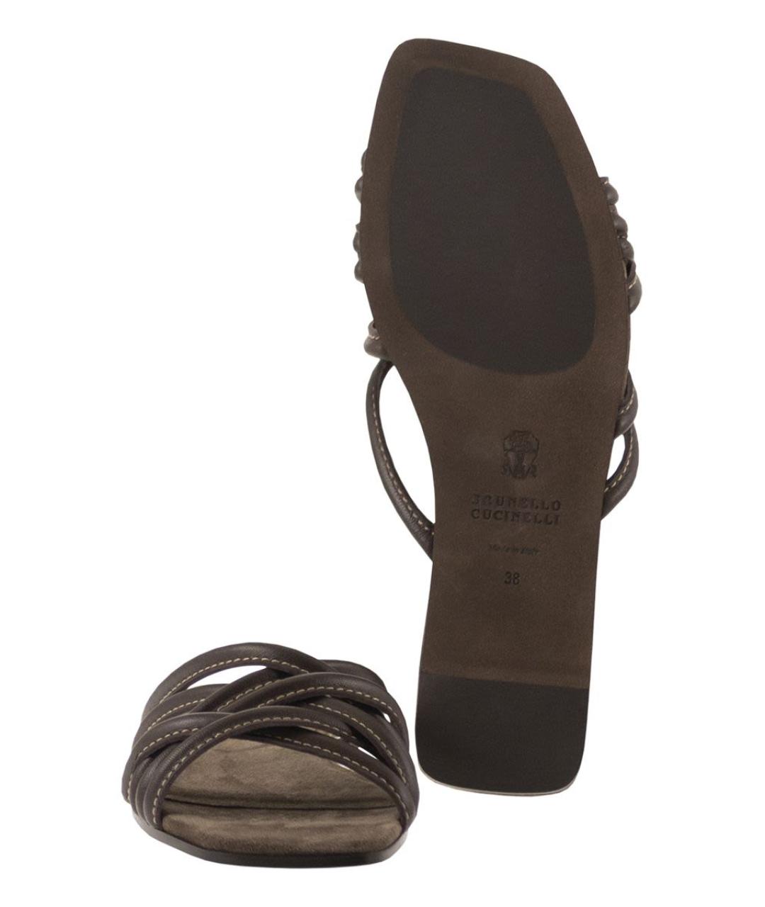 BRUNELLO CUCINELLI Коричневые кожаные шлепанцы, фото 5