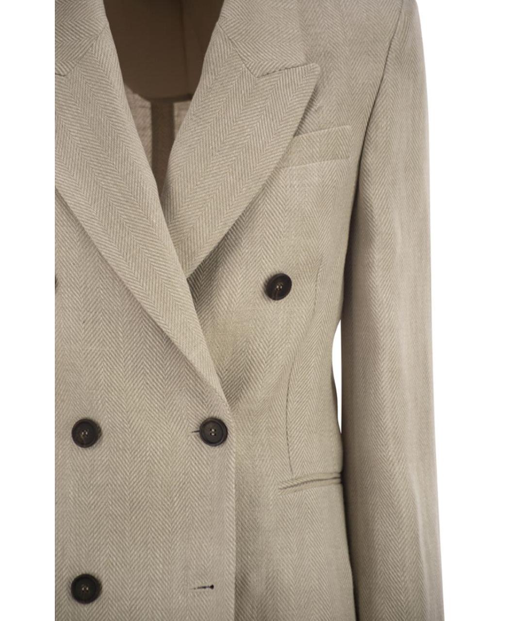 BRUNELLO CUCINELLI Бежевый льняной жакет/пиджак, фото 4