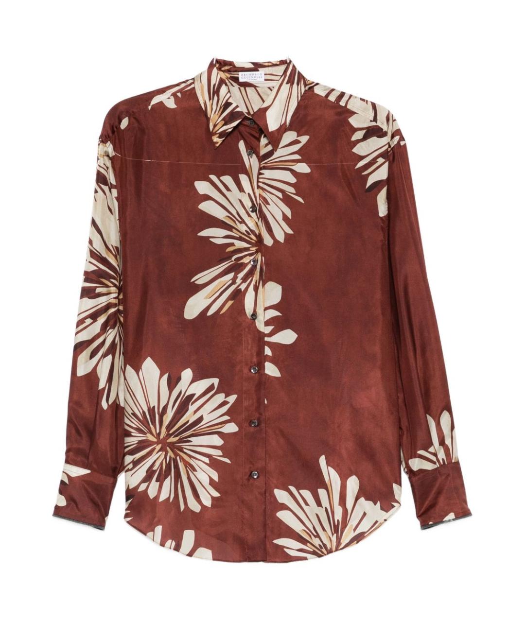 BRUNELLO CUCINELLI Бордовая шелковая рубашка, фото 2