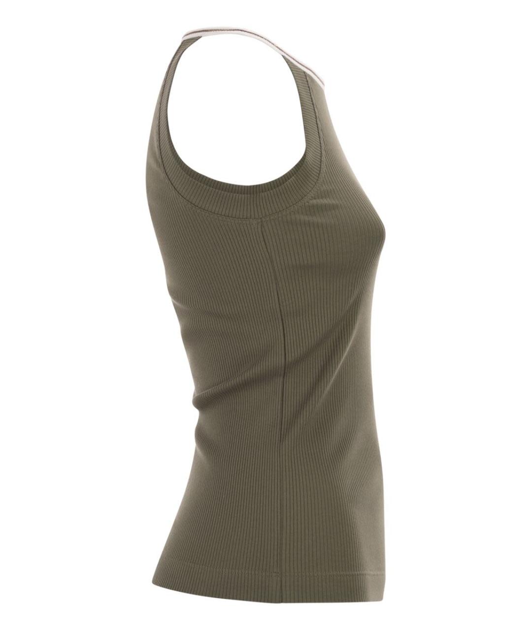 BRUNELLO CUCINELLI Хаки хлопковая майка, фото 3