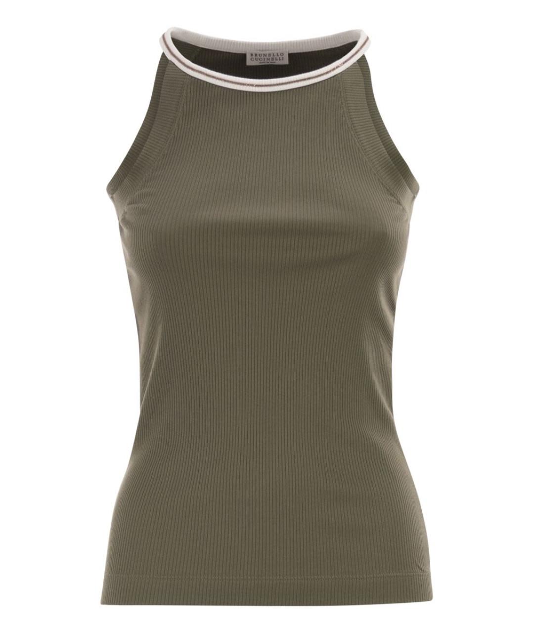 BRUNELLO CUCINELLI Хаки хлопковая майка, фото 1