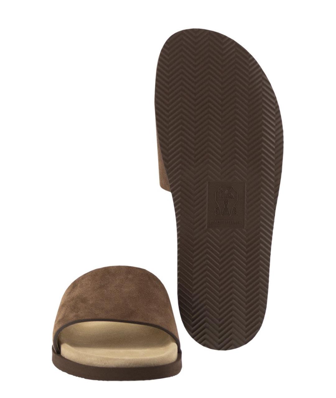 BRUNELLO CUCINELLI Коричневые замшевые шлепанцы, фото 5