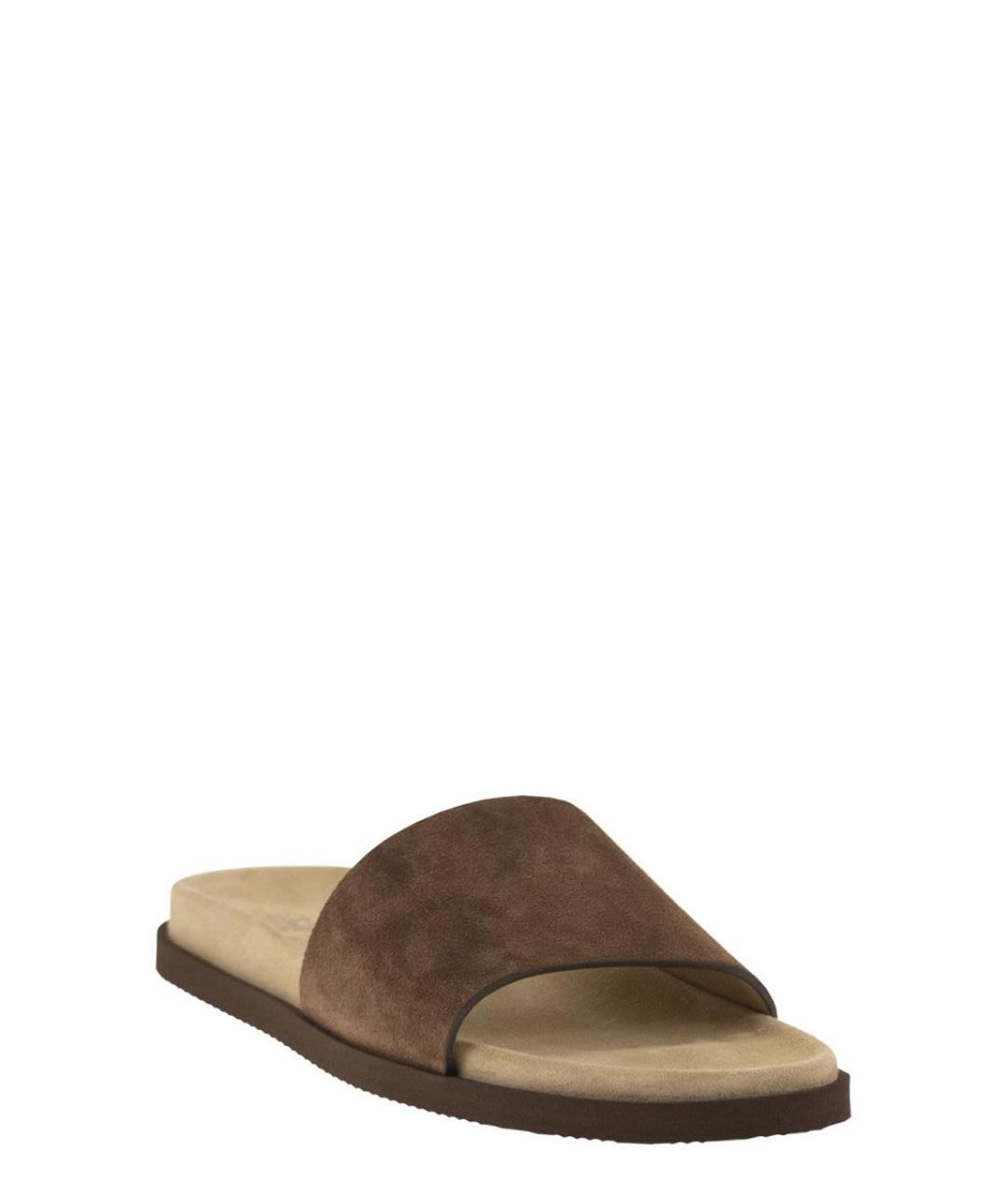 BRUNELLO CUCINELLI Коричневые замшевые шлепанцы, фото 2