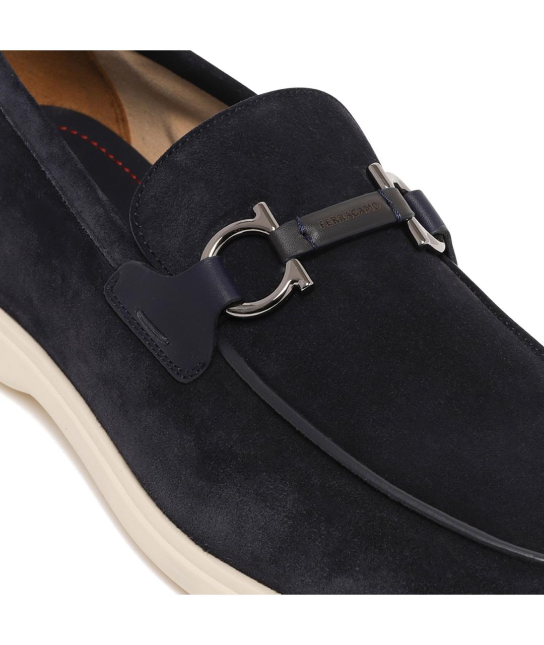 FERRAGAMO Темно-синие замшевые лоферы, фото 4