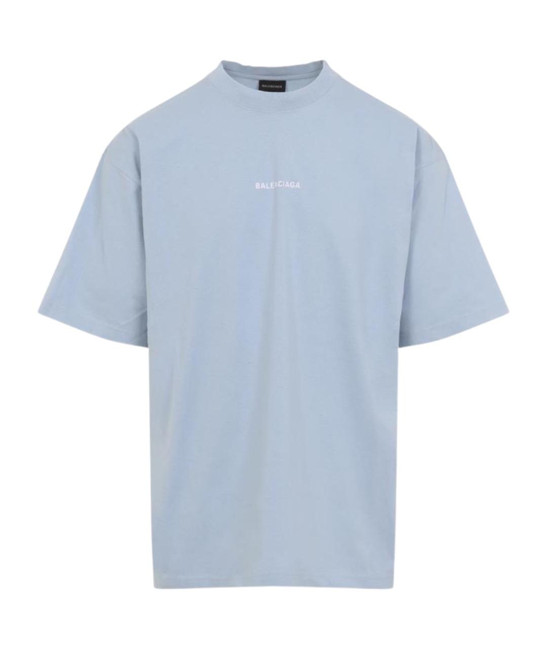 BALENCIAGA Голубая хлопковая футболка, фото 1