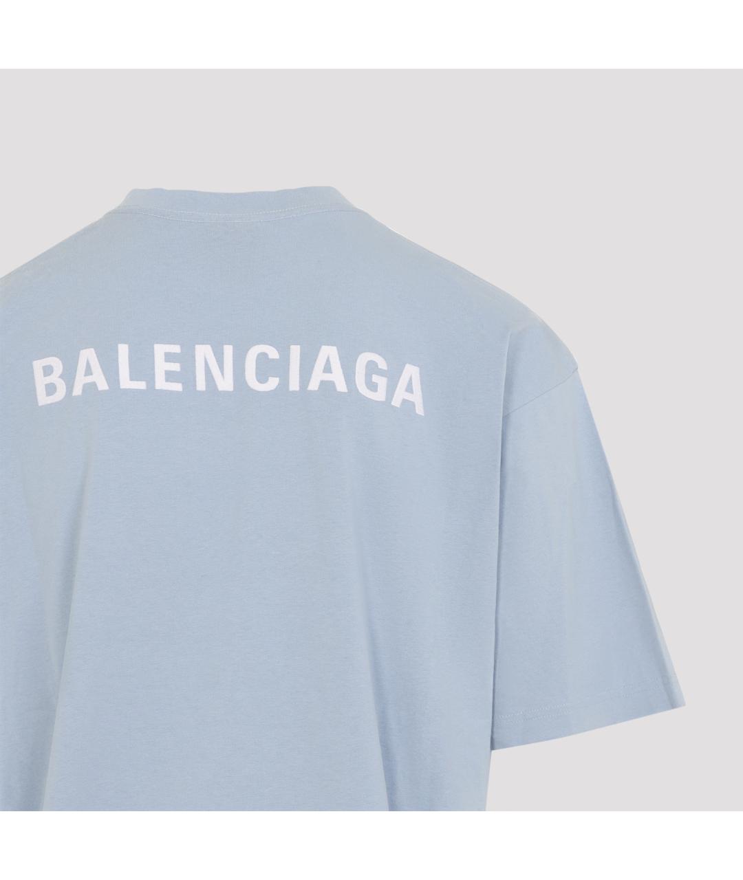 BALENCIAGA Голубая хлопковая футболка, фото 4