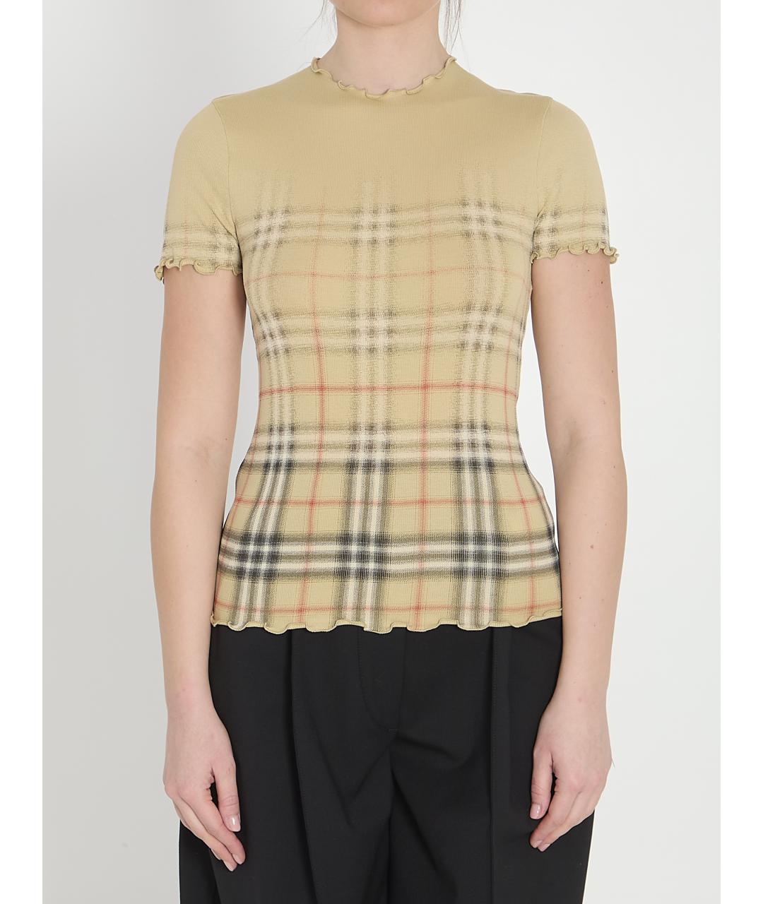 BURBERRY Бежевая хлопковая футболка, фото 2