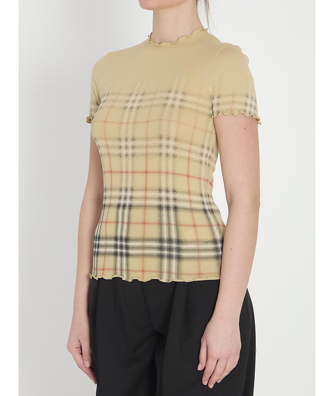 BURBERRY Бежевая хлопковая футболка, фото 3