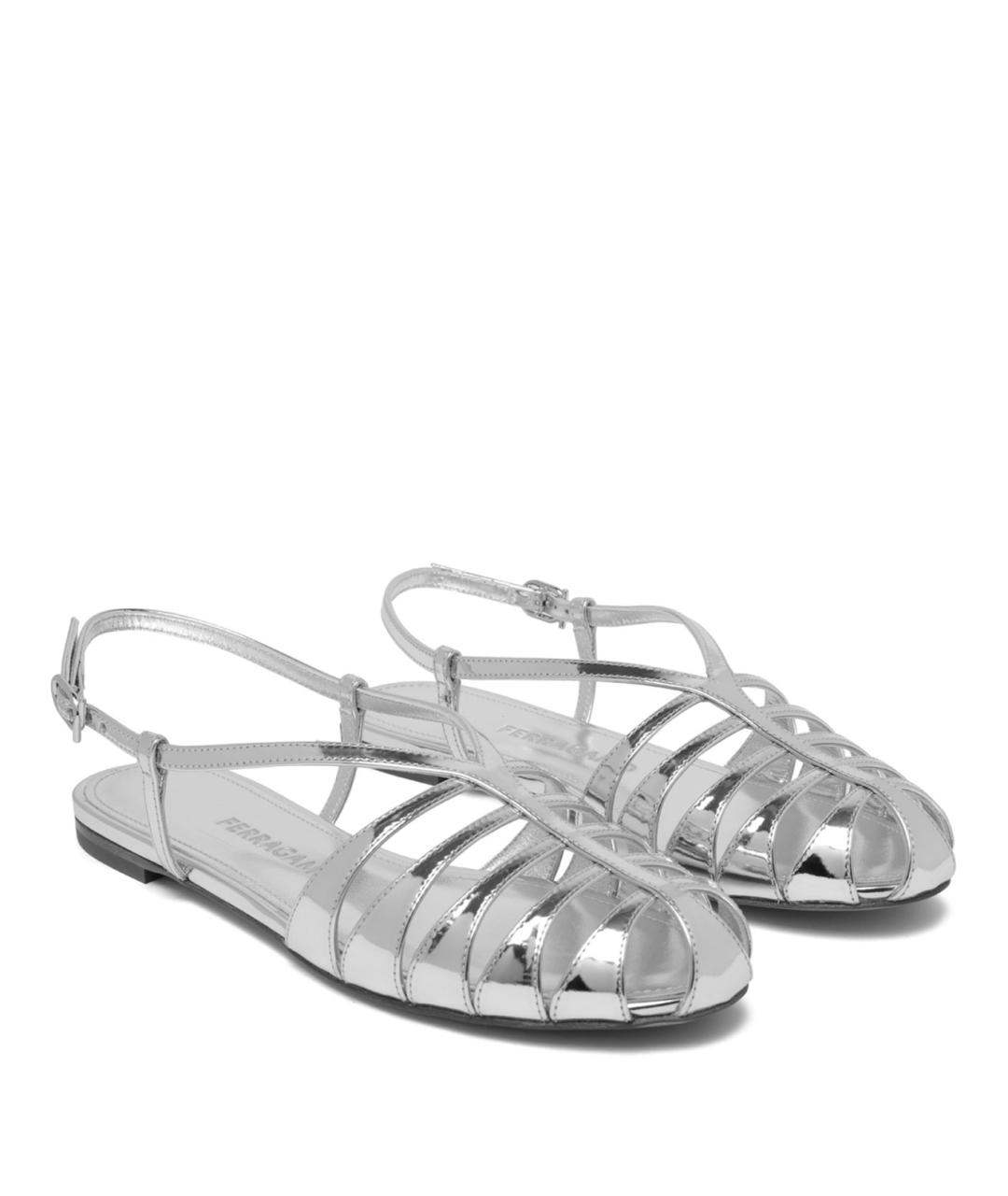 FERRAGAMO Серебряные кожаные сандалии, фото 2