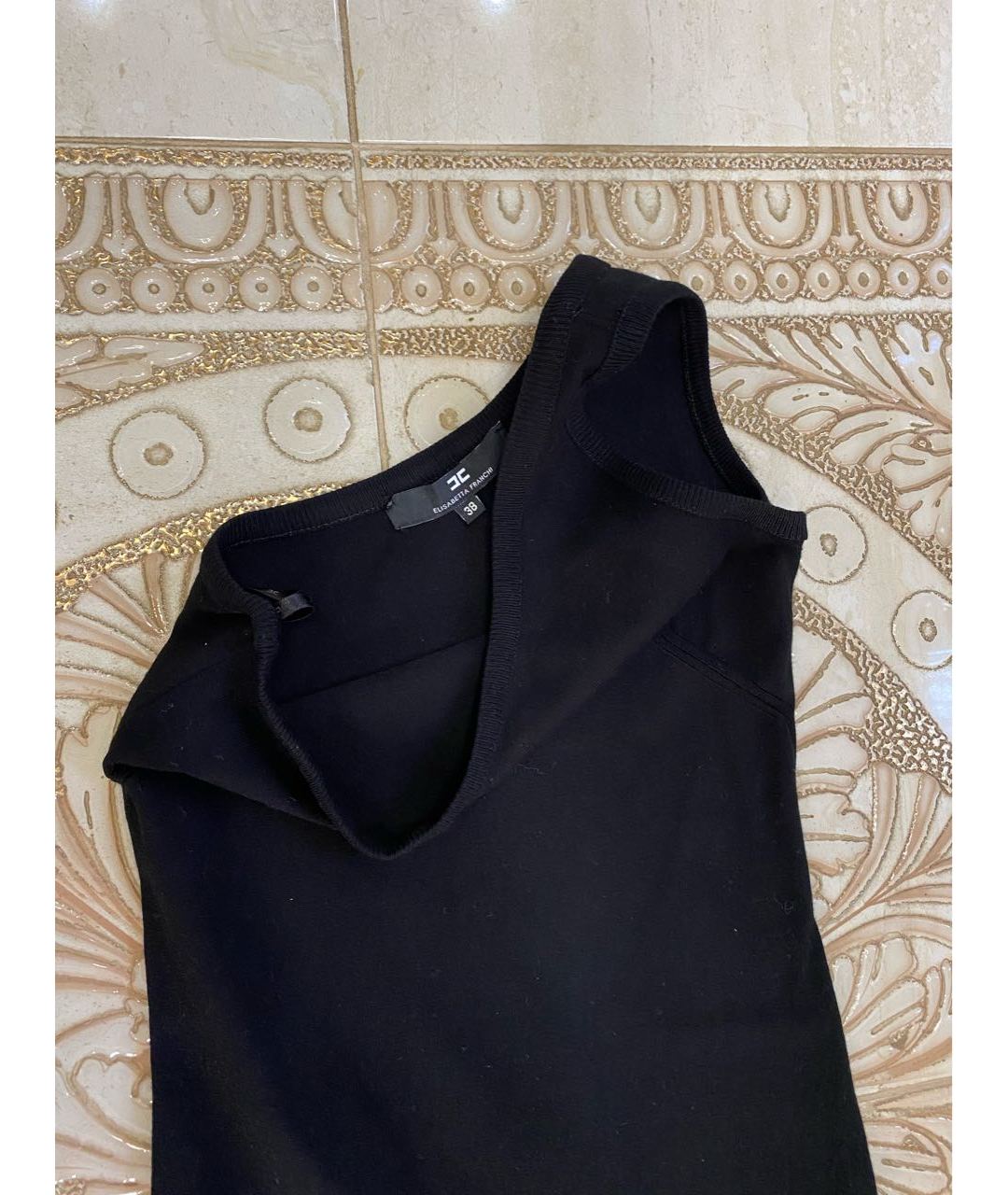 ELISABETTA FRANCHI Черное хлопко-эластановое повседневное платье, фото 2