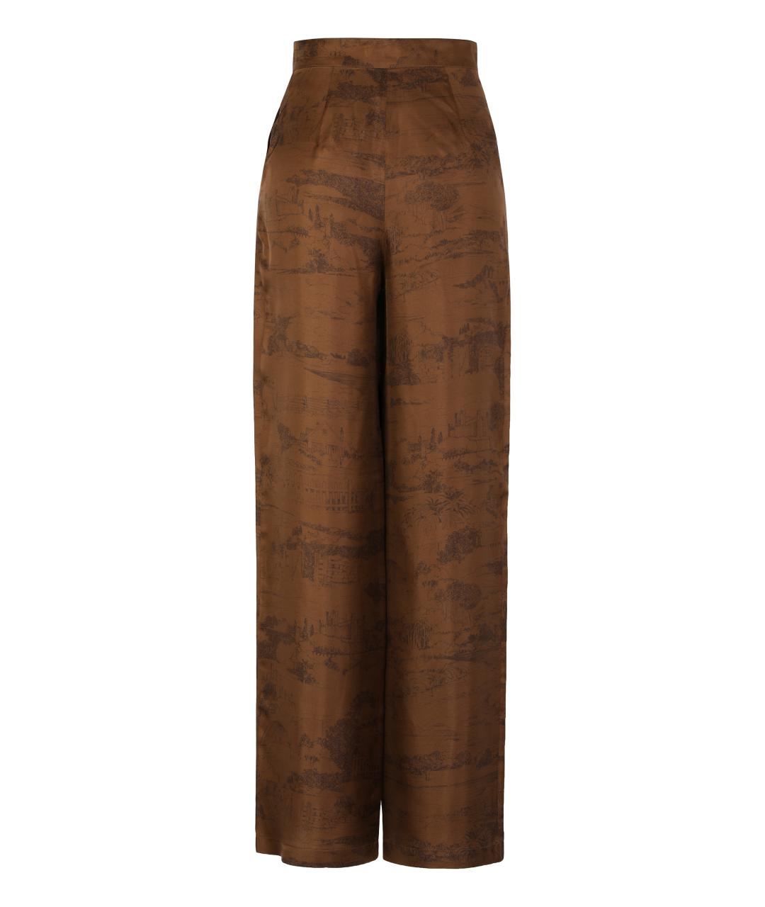 MAX MARA STUDIO Коричневые шелковые прямые брюки, фото 2