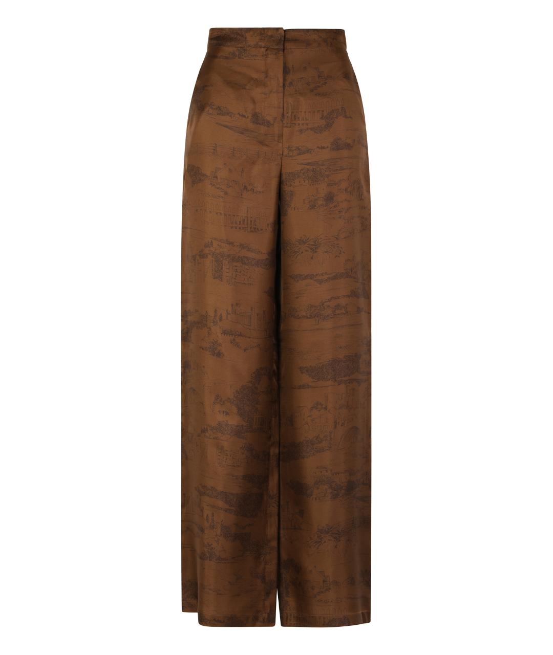 MAX MARA STUDIO Коричневые шелковые прямые брюки, фото 1