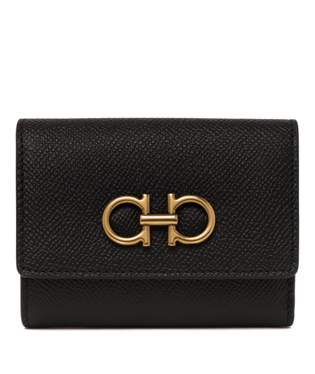 FERRAGAMO Черный кожаный кошелек, фото 1