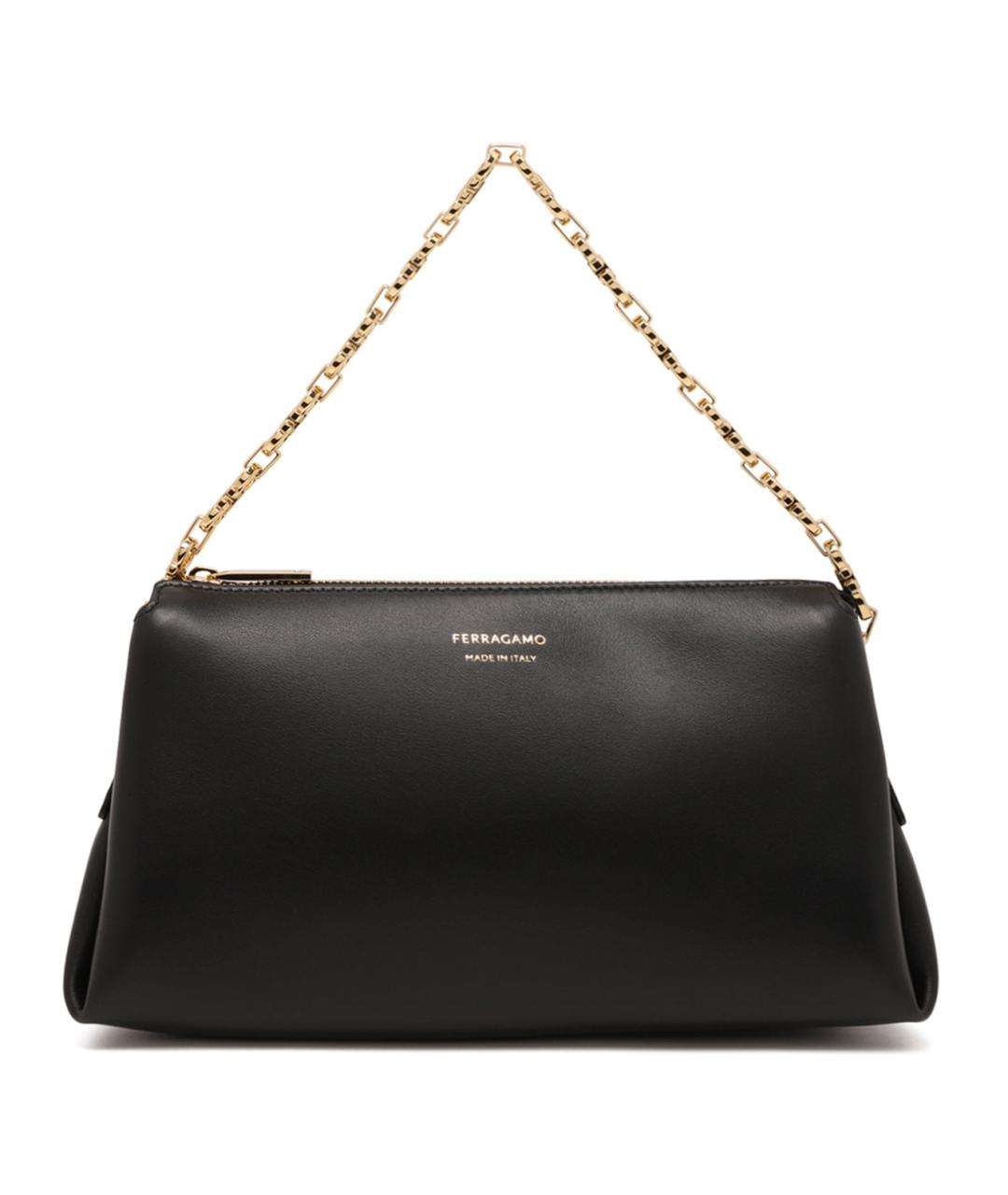 FERRAGAMO Черная кожаная сумка через плечо, фото 1