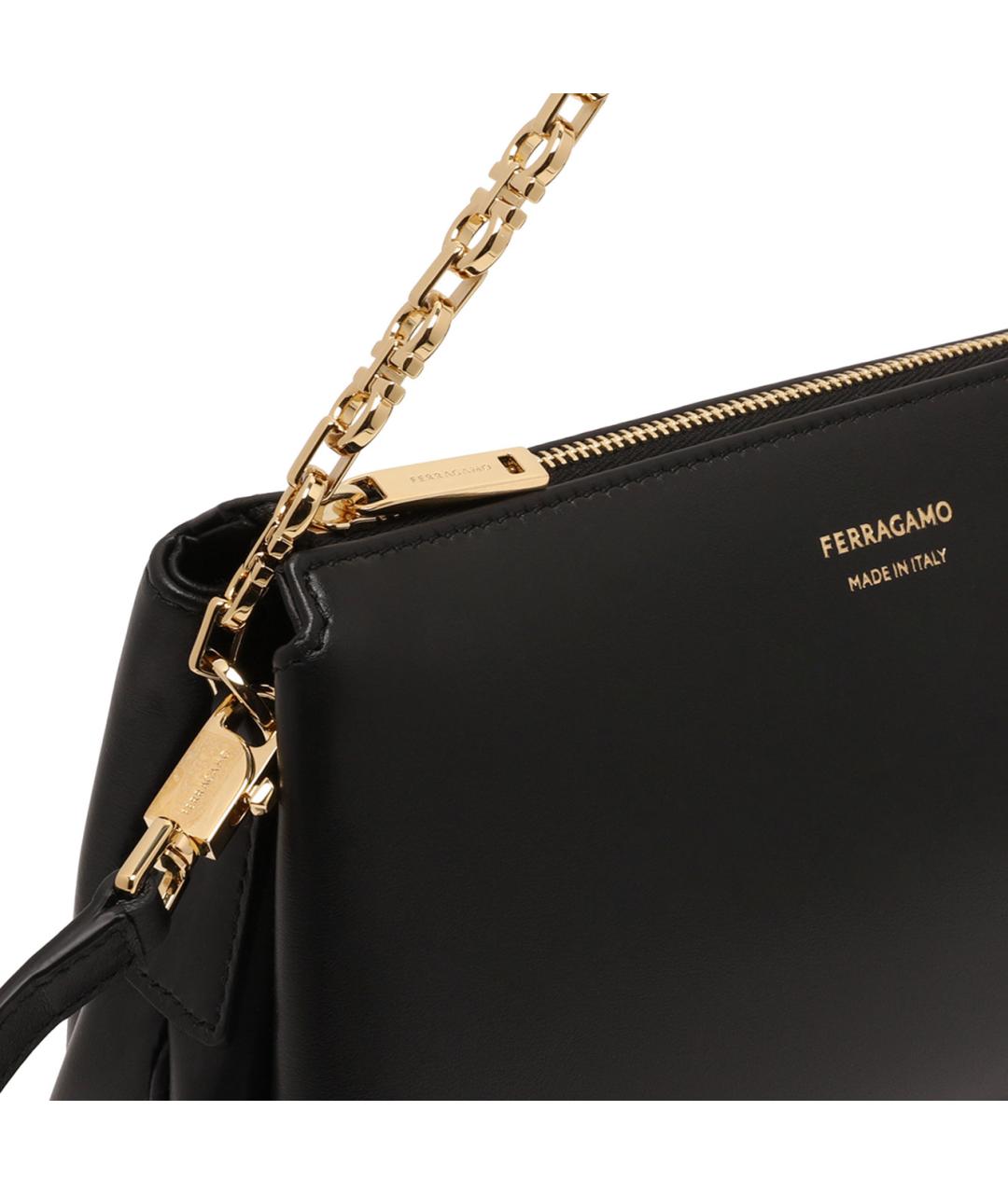 FERRAGAMO Черная кожаная сумка через плечо, фото 4