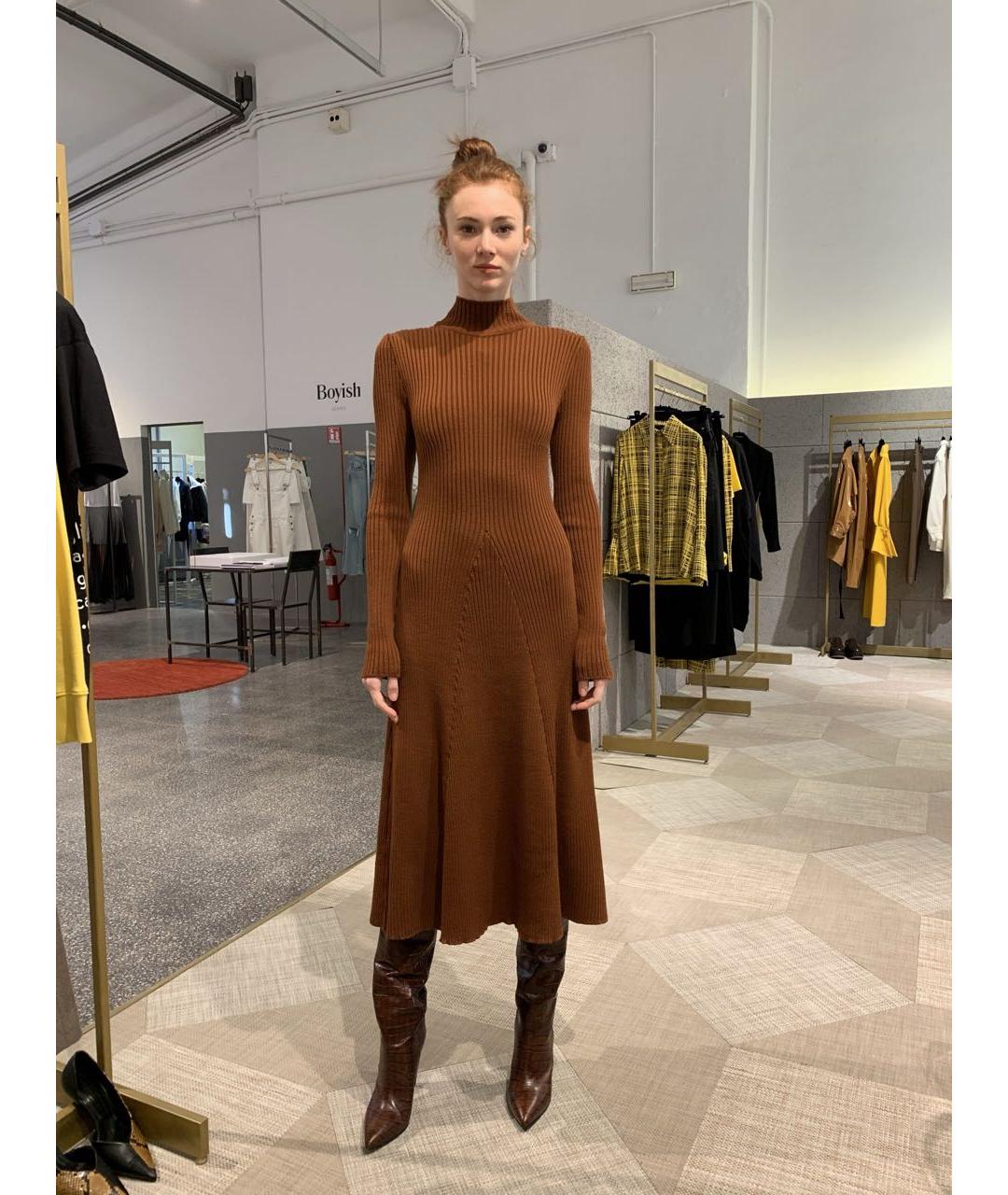 ERIKA CAVALLINI Коричневое шерстяное повседневное платье, фото 8